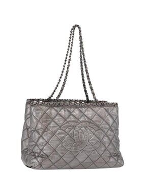 CHANEL Matelasse Chain Me Shoulder Bag Leather Silver CC